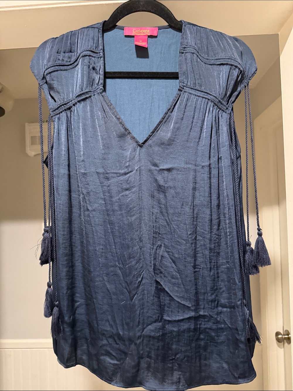 Catherine Malandrino Indigo V-Neck Tassel-Trim Tunic